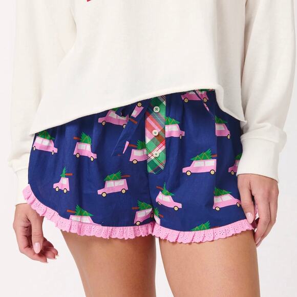 Shiraleah Other - Shiraleah Short Boxer Pajama Pink Car Navy Plaid Holiday Preppy Christmas Small